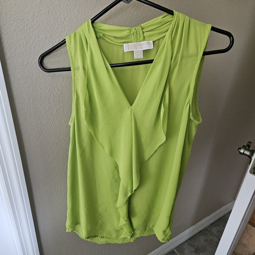 Michael Kors Green Asymmetrical Ruffled Blouse